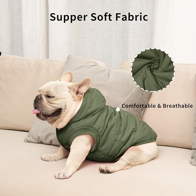 Fleece Lining Extra Warm Dog Hoodie in Winter for Large Dogs Jacket Pet Coats with Hooded Green XXXL