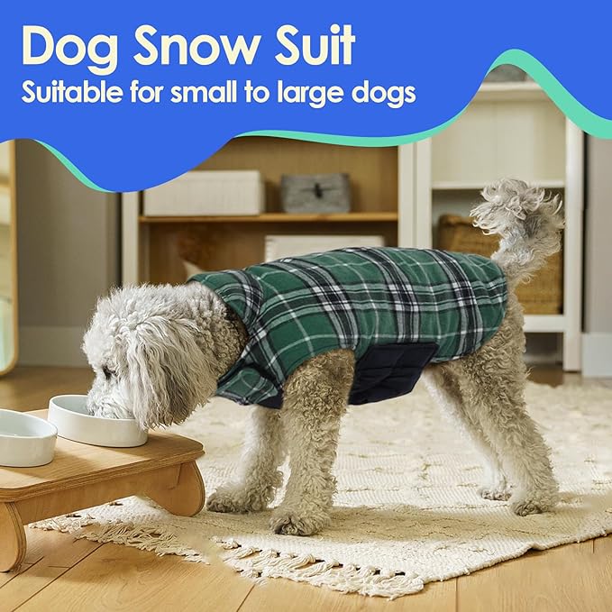 MIGOHI Dog Jackets for Winter, Reversible, Windproof, Waterproof Jackets in Plaid, Warm Vest for Medium Dogs, Green, M