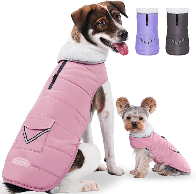 iBuddy Dog Winter Coats with Fleece Vest,Waterproof Warm Dog Snow Jacket Windproof, Reflective Adjustable Pet Dogs Cold Winter Coat for Dogs Girl Boy