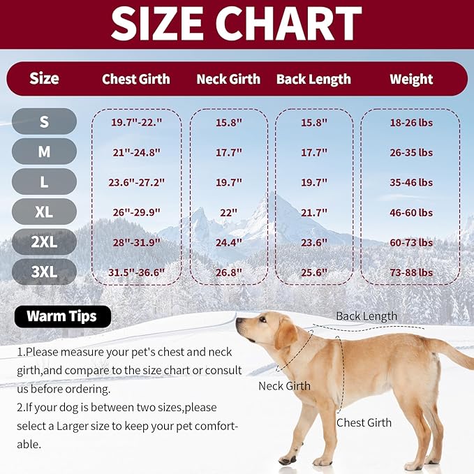 IDOMIK Dog Winter Coat for Large Dogs, Warm Dog Winter Jacket with Fleece High Collar, Zippered Cold Weather Coats for Dogs, Waterproof Doggy Snow Jacket Clothes,WineRed,2XL