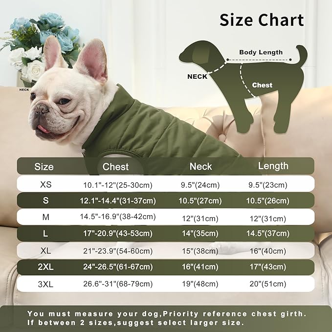 2 Layers Fleece Lined Warm Dog Jacket for Winter Cold Weather,Soft Windproof Large Dog Coat,Green XXXL