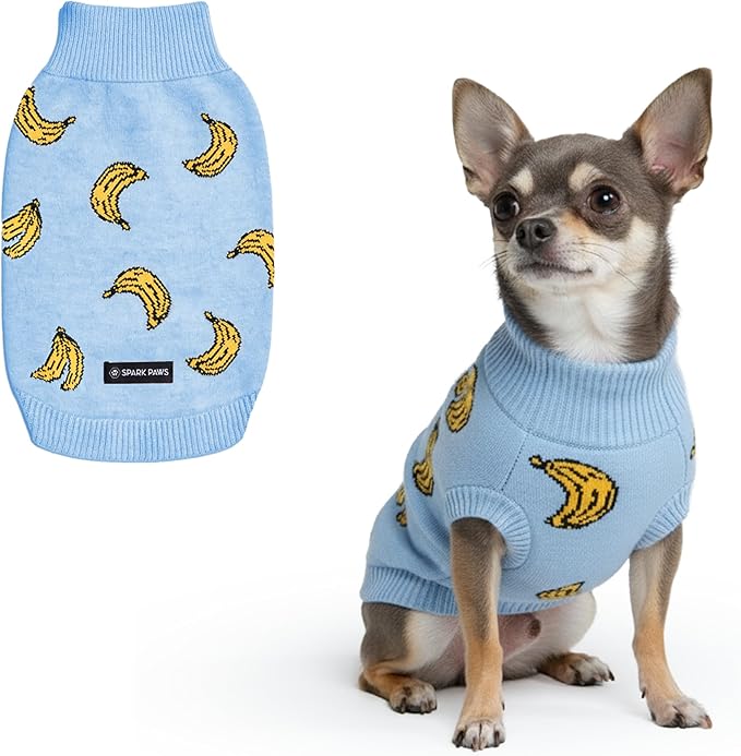 Spark Paws Knit Dog Sweater – Ultra Soft Warm Winter Dog Sweater for Small, Medium & Large Dogs – Stretch Fit Pet Sweater for French Bulldog, Pitbull, Girl & Boy Dogs Jacket, (Banana,S)