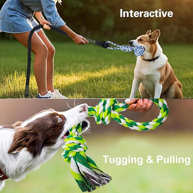 Outdoor Bungee Tug Solo Hanging Toy, Tree Tugger Dog Pull Rope Tug a War for Pitbull Medium Large Aggressive Chewers, Interactive Dog Tether Toy for Yard, 2 Rope Toys