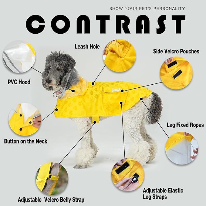 Dog Raincoat,Waterproof Rain Poncho with Hoodie, High Reflective Adjustable Pet Rain Jacket with Leash Hole for Small Medium and Large Dogs (Yellow(Water-Reactive Hydrochromic), Small: 9-13lbs)