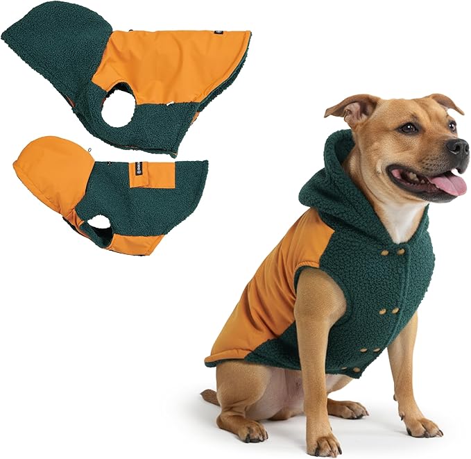 Spark Paws Reversible Dog Sweater, Sherpa Vest with Warm Fleece Lining, Warm Coat for Winter, Suitable for Small Medium, Large, XL XXL Dogs - Orange and Green - 2XL