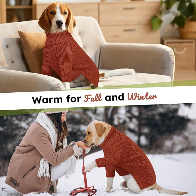 Queenmore Dog Sweaters for Medium Dogs Girl, Waffle Knit Dog Sweater with Long Sleeve, Doggie Kintsweaters, Cat Christmas Sweaters, Saddle Brown M