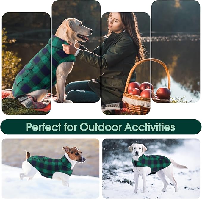 Kuoser Reversible Dog Jacket, Warm Winter Coat for Medium & Large Dogs, Warm Windproof Pet Cold Weather Clothes, Green XL