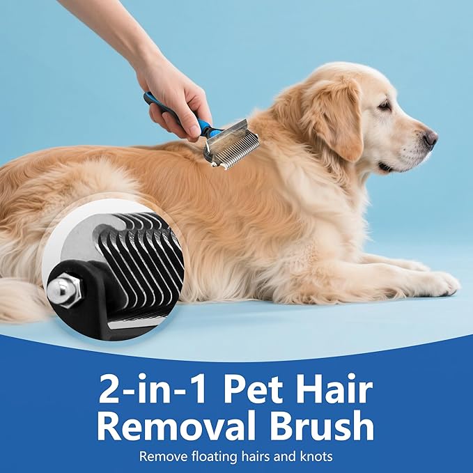 Pet Grooming Set with Shedding Brush and Dematting Comb，Brush for Long-haired Dogs，Dog Shedding Brush，Stainless steel teeth remove tangled hair，Pet Grooming Tools-Large