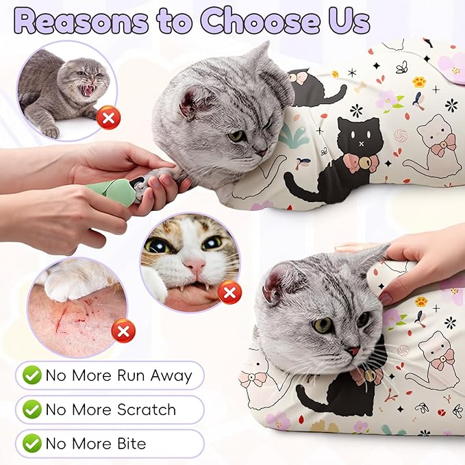 27.6"Cat Grooming Wrap (for nail trimming and veterinary care) - Large-Scale Anti-Escape Cat Containment Device- Multifunctional pet grooming essential, (C3 Suitable for 15 lbs)