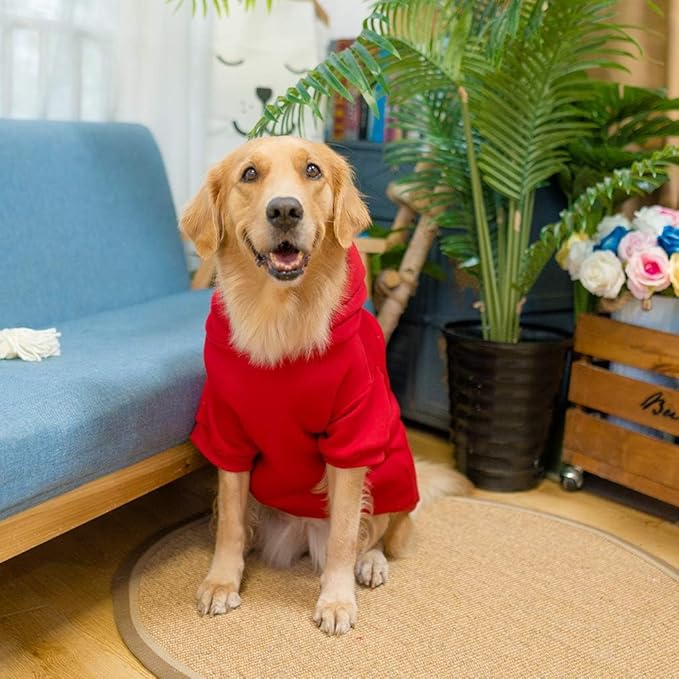 KOOLTAIL Basic Dog Hoodie - Soft and Warm Dog Hoodie Sweater with Leash Hole and Pocket, Dog Winter Coat, Cold Weather Clothes Sweatshirt for Small Medium Large Dogs Puppy Cat Boys Girls Red XL/XXL