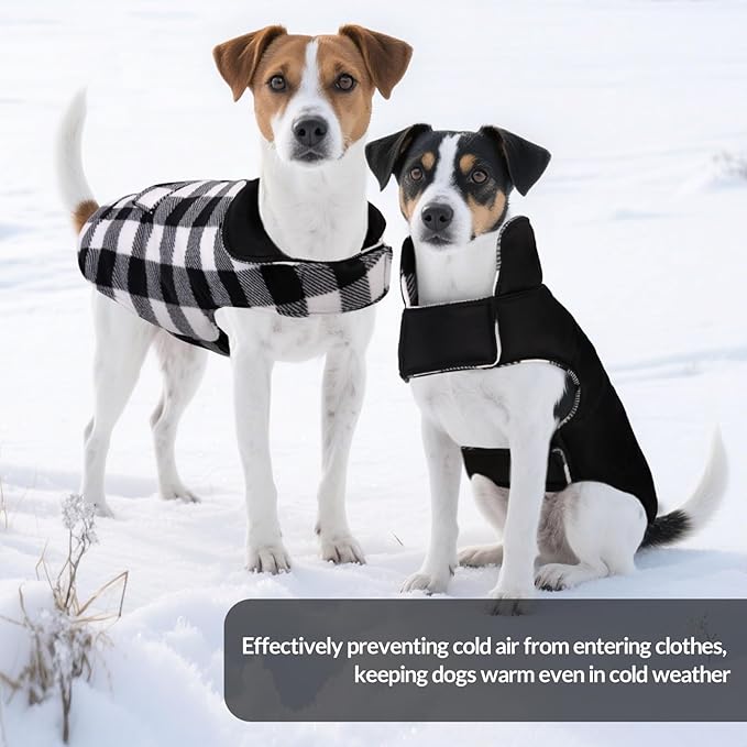 ASENKU Dog Winter Coat, Fleece Doggie Jacket Plaid Reversible Vest Waterproof Windproof Cold Weather Clothes for Small Medium Large Dogs (M, White)
