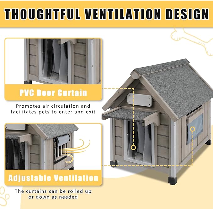 Small Dog House Outdoor, Wooden Indoor Dog House with Waterproof Roof, Removable Floor, Pet Doghouse Puppy Shelter for Small Medium Dogs, 18.1''x25.2''x24''