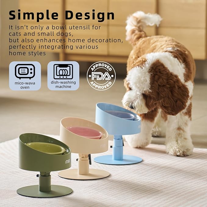 MS!MAKE SURE Adjustable Raised Cat Bowls, Ceramic Elevated Cat Bowls, Pet Bowl with Anti - Slip Rubber Pad, Leak - Proof, Lead & Cadmium Free, Whisker - Friendly, for All Life Stages of Age Blue
