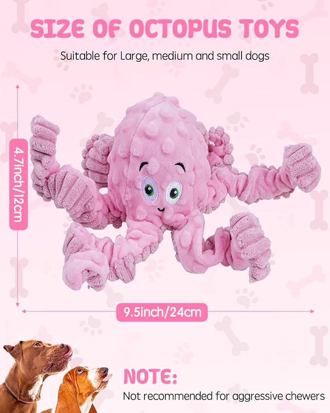 Dog Toys Squeaky, Interactive Plush Stuffed Octopus Tug of War Toy, Puppy Teething Pet Toy for Small Medium Large Dogs to Keep Them Busy