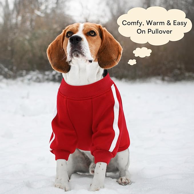 Queenmore Small Christmas Dog Sweater, Cozy Fleece Dog Sweatshirt, Warm Winter Fleece Jacket for Small, Medium & Large Dogs with Leash Hole/Reflective Stripes Red