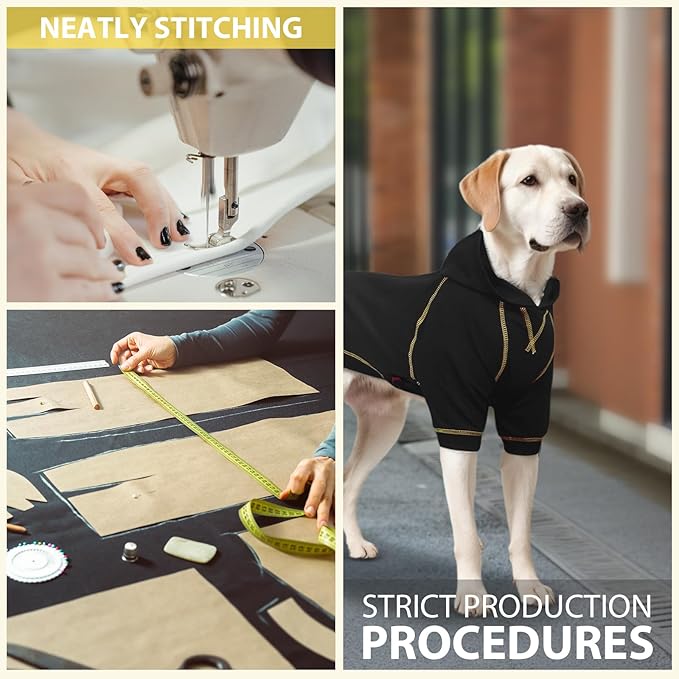 Basic Dog Hoodie Sweatshirts, Pet Clothes Hoodies Sweater with Hat and Leash Hole, Soft Cotton Outfit Coat for Large Medium Small Dogs, Black (Large)