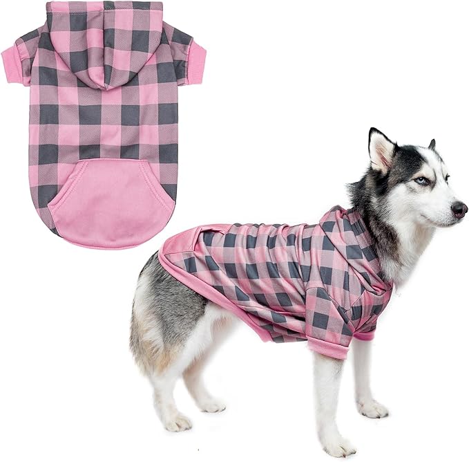 KOOLTAIL Plaid Dog Hoodie Pet Clothes Sweater with Hat and Pocket for Small Medium Large Size Dogs, Soft Winter Warm Dog Cold Weather Coat, Fleece Fall Dog Hooded Sweatshirt for Puppy Cats, Pink XXL