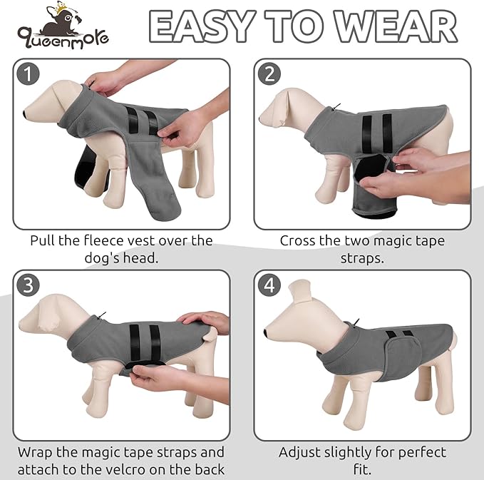 Queenmore Large Dog Sweaters, Soft Fleece Vest Pullover Dog Jacket with Leash Hole, Warm Winter Dogs Clothes Cold Weather Doggy Dachshund Sweater for Large Dogs Cats Boy or Girl (Grey, L)