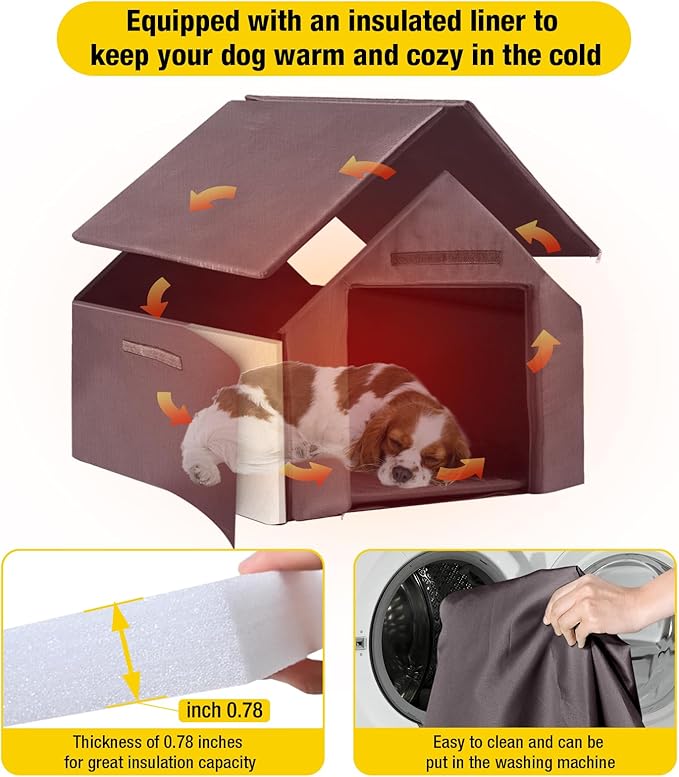 Dog House Outdoor, Insulated Dog Kennel Outside for Large Breed, 50.87" L Weatherproof Large Dog Shelter with Anti-Chewing Iron Frame (Grey, 45" D x 32.9" W x 32.6" H)