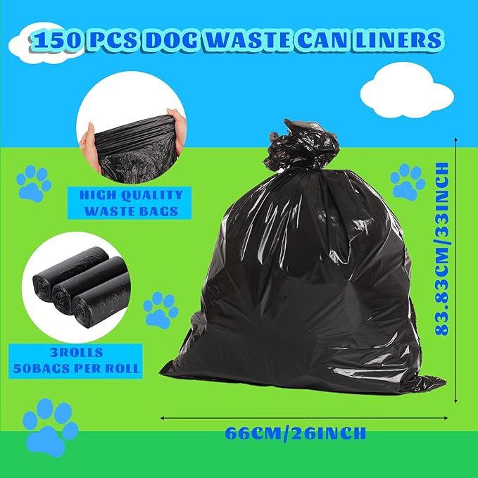 150 Pcs Dog Waste Bags Dog Poop Large Leak Proof Bags 26"x 33" pet Waste Station Can Liners Heavy Duty Pet trash Bin Liner Bag