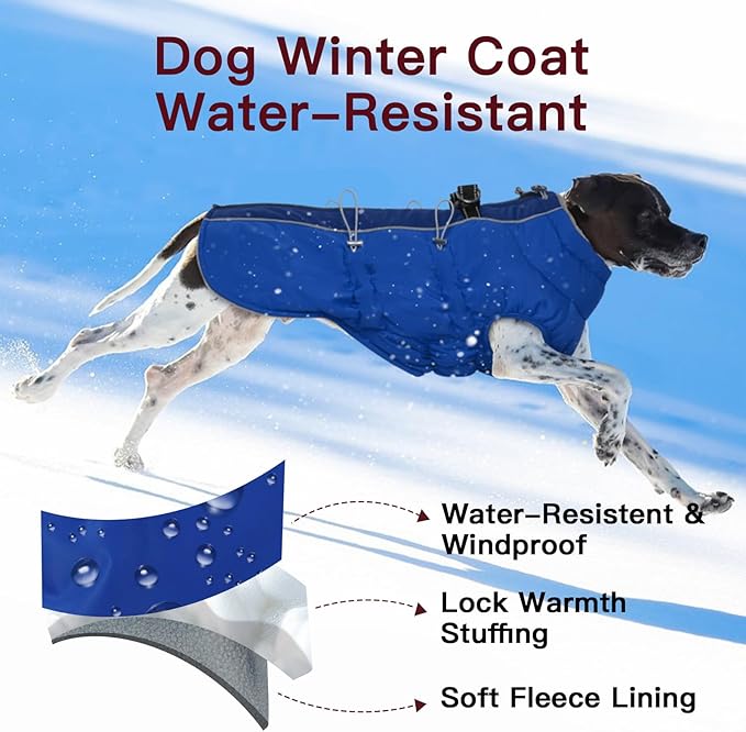 Dog Coat Winter Warm Dog Jackets for Large Dogs Reflective Snowsuit with Harness Fleece Dogs Snow Jacket Waterproof Pet Clothes for Cold Weather