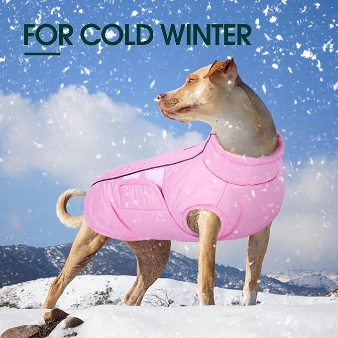 Kuoser Dog Jacket, Winter Dog Coats for Medium Dogs, Reflective Doggie Cold Weather Coats Pet Clothes, Puppy Snow Jacket for Frech Bulldog, Boston Terrier, Pink L