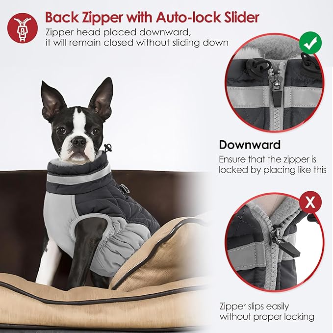 AOFITEE Dog Coat, Warm Dog Jackets for Large Dogs, Reflective Turtleneck Dogs Winter Coat with Harness Built in, Waterproof Windproof Pet Snow Jacket Fleece Vest for Cold Weather, Grey XXL