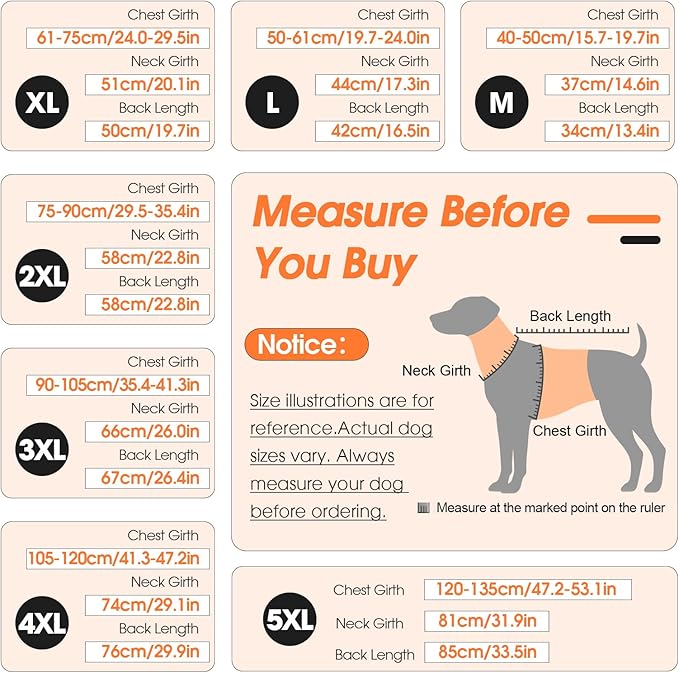 XXXL Dog Coat, Warm Dog Winter Jacket, Waterproof Dogs Snowsuit With Foldable High Collar, Reflective Strips, Leash Hole, And Adjustable Hook & Loop Closure - Ideal For Cold Weather- Orange 3XL