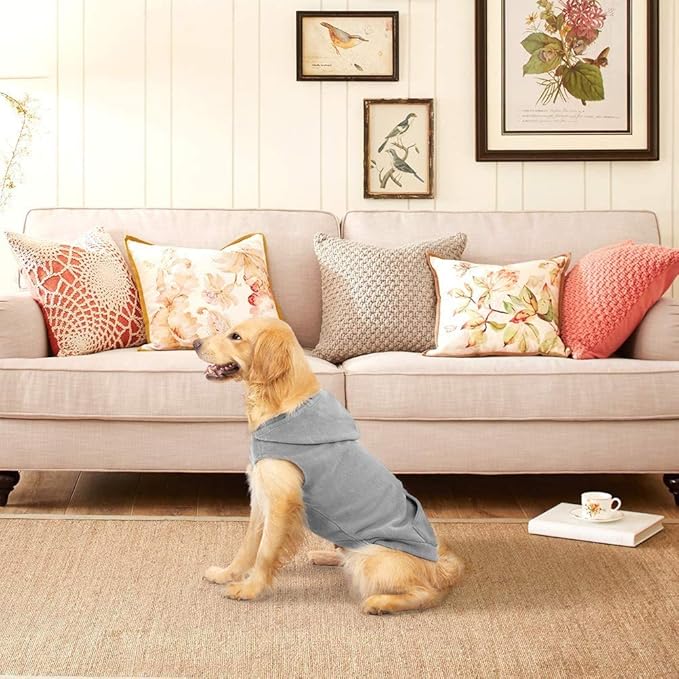 EXPAWLORER Dog Hoodie Fleece Sweater Vest, Hooded Dog Sweatshirt Fall Winter Pet Clothes with Leash Hole, Sleeveless Warm Cozy Puppy Clothing for Cat Small Medium Large Dogs Girl Boy, Grey XXL