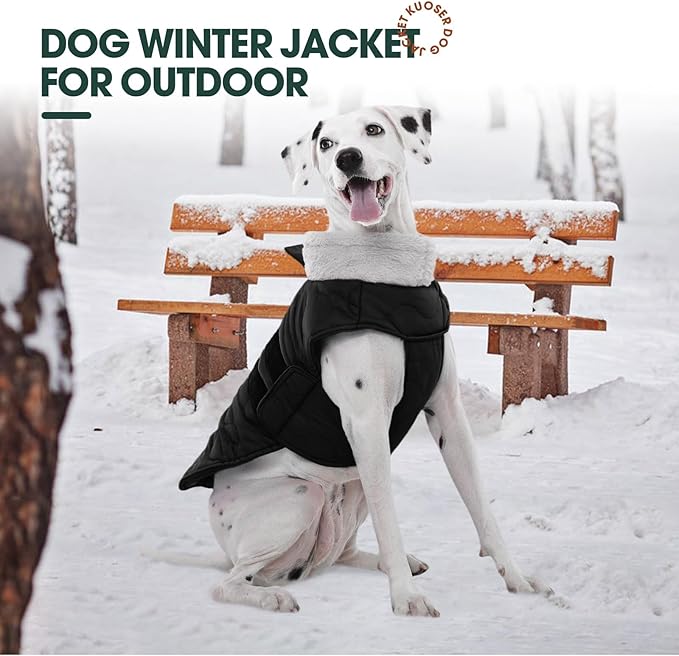 Kuoser Dog Jackets for Small Dogs, Warm Dog Coat with Leash Hole, Winter Jacket Pet Clothes for Cold Weather, Waterproof Doggie Winter Vest for Pug Dachshund, Black S
