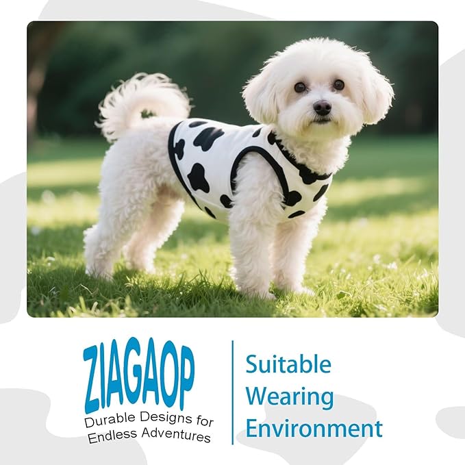 Adorable Cow Print Dog Shirts – Lightweight, Cozy Outfit for Small to Medium Dogs, Soft & Snuggly Pet Wear for Everyday Comfort and Cuteness.Back & L