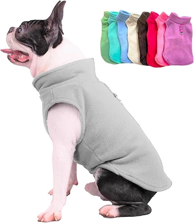 JACKO & CO - Fleece Vest Dog Sweater with Leash Ring - Soft, Warm & Lightweight Pullover Coat for Small & Medium Dogs, Puppies & Cats - Cozy Fall/Winter/Spring Pet Jacket (Grey, Large 10-16lbs)