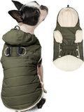 Fleece Lining Dog Hoodie with Harness Built in,Extra Warm Medium Dog Jacket in Winter Doggie Coats with Drawstring Hooded,Green L