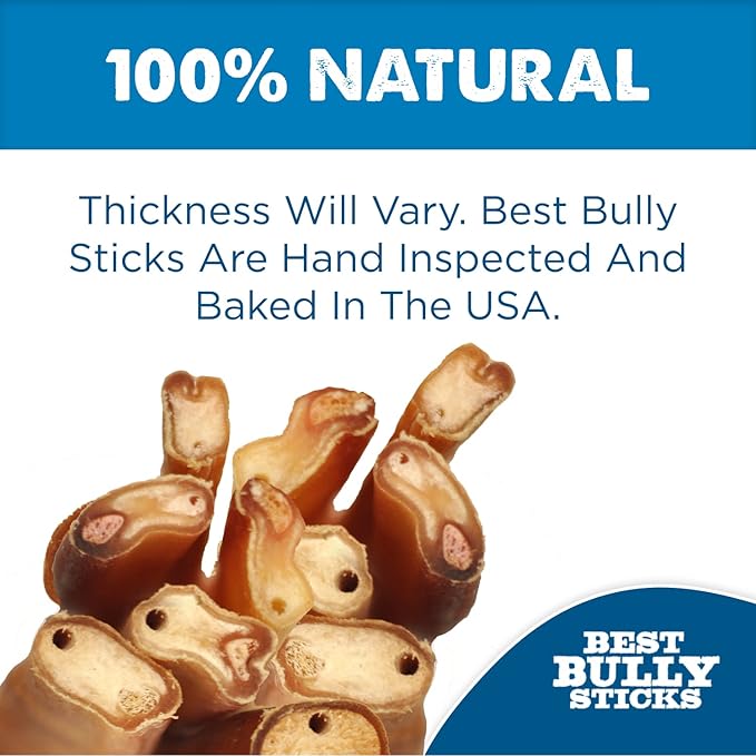 Best Bully Sticks Natural Jumbo Bully Sticks for Large Dogs - 6 Inch, 4 Count (Pack of 1) - 100% Free-Range Grass-Fed Beef, Single-Ingredient, Grain and Rawhide Free Long Lasting Dog Chews
