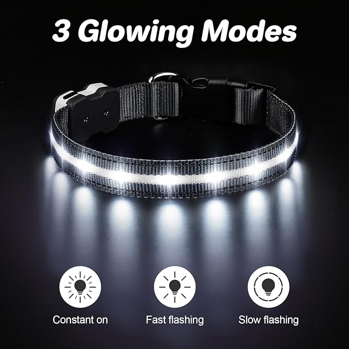 PcEoTllar Light Up Dog Collars, Led Dog Collar, Rechargeable, Night Walking, Waterproof, Glow in The Dark Dog Collars Light for Large Small Medium Dogs, Black l