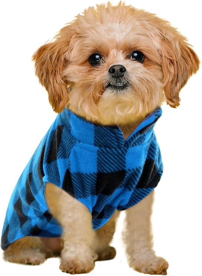 KAMA BRIDAL Spring Autumn Winter Coat Pullover Fleece Vest for Cats Small and Medium Dogs Thin Sweater Blue & Black Plaid (Blue, XXXS)