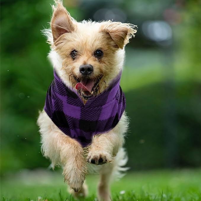 KAMA BRIDAL Spring Autumn Winter Coat Pullover Fleece Vest for Cats Small and Medium Dogs Thin Sweater Purple & Black Plaid (Purple, M)