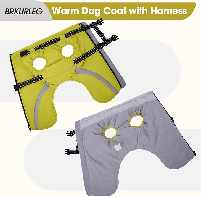 BRKURLEG Dog Winter Jackets for Small Dogs, Dog Coat with Harness Built in, Dogs Snowsuits with Zipper, Waterproof Windproof Pet Puffer Jacket Fleece Vest for Shih Tzu, Maltese, Green S
