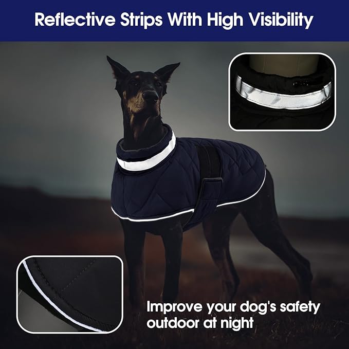 Dog Winter Coat Warm Padded Puppy Jacket Windproof Water Resistant Clothes for Small Medium Large Pets Christmas Sweater Outfit Vest(DarkBlue, L)