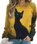 Long Sleeve Shirts for Women Cat Oil Painting Shirt 3D Graphic Sweatshirts Fall Pullover Crewneck Vintage Boho Tops