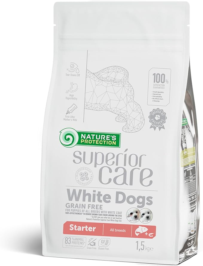 Nature's Protection High Protein Puppy Food Dry - Grain Free Dog Kibble for Small & Large Breed Dogs with Light Fur - Up to 4 Month Puppy or Mother (Superior Care - Salmon, 3.3 lb)