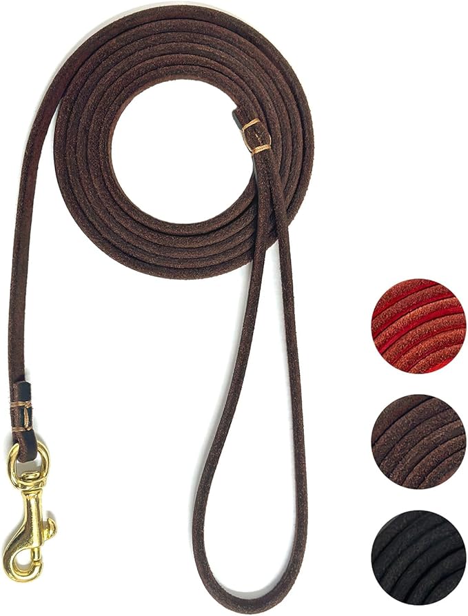Guiding Star Leather Dog Leash 6 ft x 1/4 inch,Thin and Lightweight Leather Leashes for Small Dogs,Leather Cat Leashes for Small Cats,Soft Genuine Leather Dog Training Leashes for Petite Dogs Brown