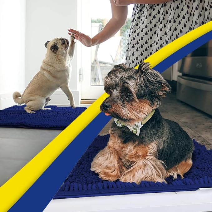 Muddy Mat® AS-SEEN-ON-TV Highly Absorbent Microfiber Dog Door Mat and Pet Rug, Non Slip Thick Washable Area and Bath Mat Soft Chenille for Kitchen Bathroom Bedroom and Indoor - Navy Blue XXL 60"X48"