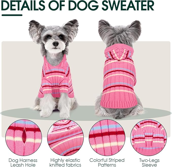 Kuoser Dog Sweater, Dog Sweaters for Small Dogs Girl Boy, Soft Puppy Pullover Sweater for Christmas Thanksgiving, Dogs Cable Knitted Sweatshirt Thermal Pet Winter Clothes for Cold Weather, Pink XS