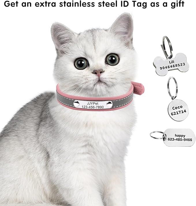 Personalized Reflective Cat Collars with Name Tag and Plated,Engraved Custom Cat Collar with Name and Phone,Kitten Collar with Safety Buckle Adjustable for Cats and Kitten(Red)