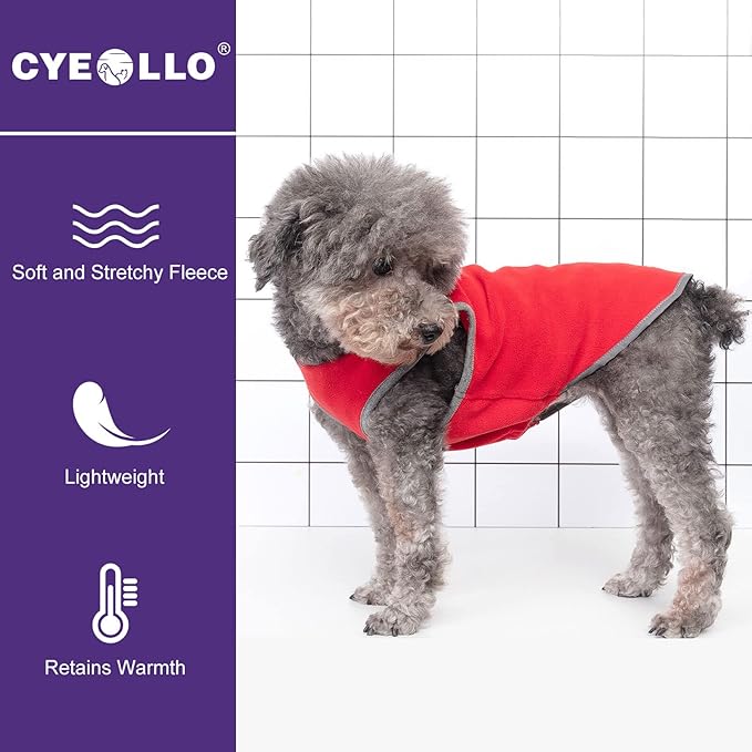 cyeollo 2 Pack Dog Sweater Small Dog Fleece Sweatshirt Reflective Pullover Stretchy Dogs Jacket Lightweight Vest Pet Clothes for Puppy, Grey & Red