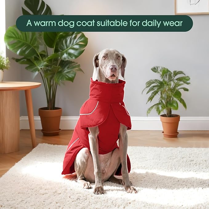 Kuoser Dog Jacket, Dog Coats for Large Dogs, Winter Waterproof Big Doggie Vest, Reflective Dogs Cold Weather Coat, Windproof Turtleneck Pet Puffer Jacket Snowsuit Clothes with Harness Hole