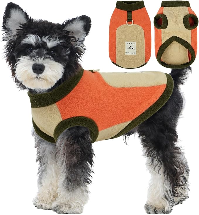 Warm Dog Fleece Sweater, Warm & Soft Vest for Walking,Running,Camping,Hunting,Stretchy & Lightweight, Cold Weather Coats with Leash Ring,Machine Washable,Orange,Size L