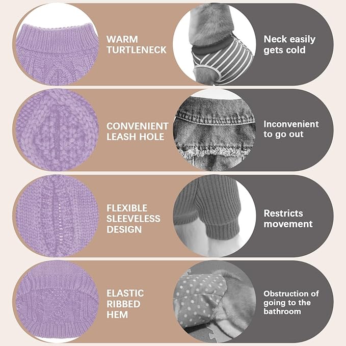 BINGPET Thermal Knitted Dog Sweater for Small Medium Large Dogs,Winter Dog Cat Coat Warm Sweartershirts Outfits,Classic Cable Knit Turtleneck Pullover Dog Jumper Coat Warm Sweartershirts
