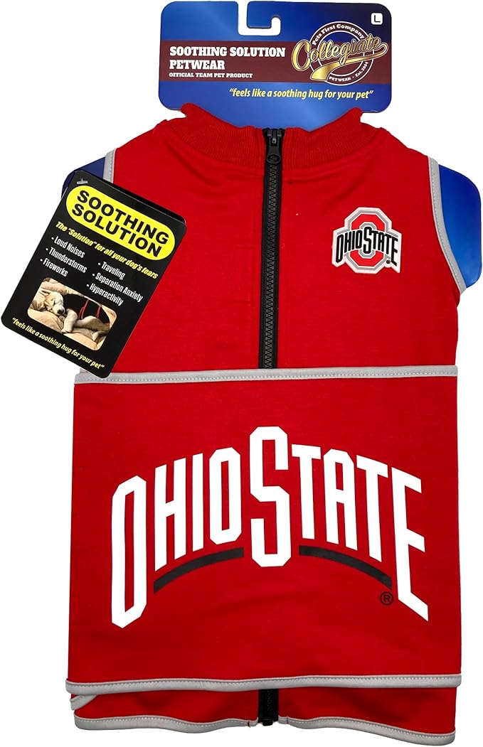 NCAA Ohio State Buckeyes Dog Anxiety Shirt Calming Soothing Vest, for Dogs Cats with Anxiety, Fears, Fireworks, Loud Noises, Dark, Lonely Keeps Dogs Calm Feeling Safe, Relaxing Jacket Large